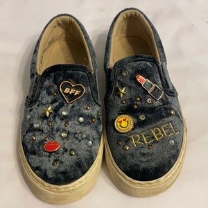 Girls blue velvet loafers